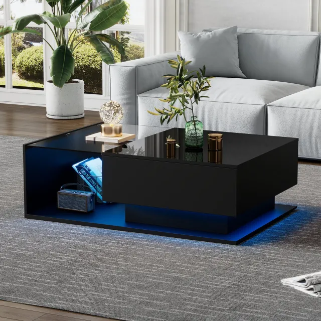 CHICFURN Salontafel - LED-verlichting - 1 lade - zwart