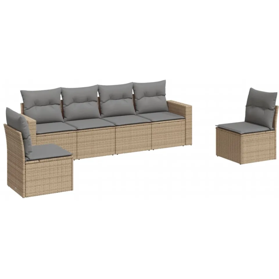 vidaXL 6-delige Loungeset met kussens poly rattan beige, foto 3
