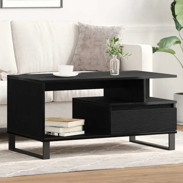 vidaXL Salontafel Zwart Eiken 90 x 49 x 45 cm Bewerkt hout, foto 2