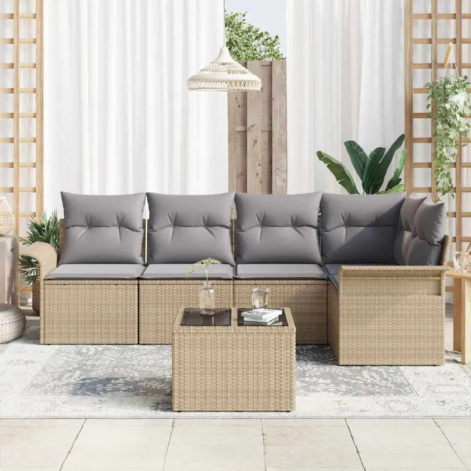 vidaXL Tuin Sofa Set 6 st Beige poly rattan, foto 3