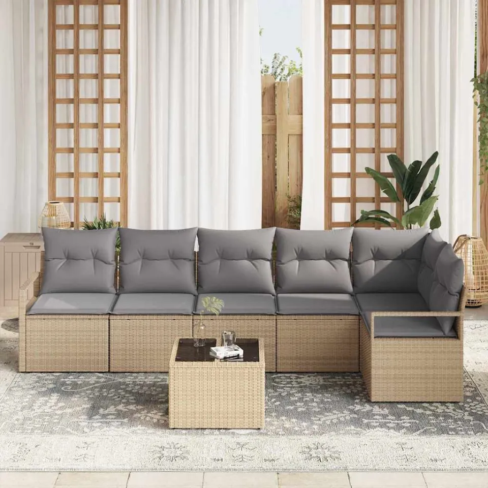 vidaXL Bankstel 7 st Beige poly rattan, foto 3