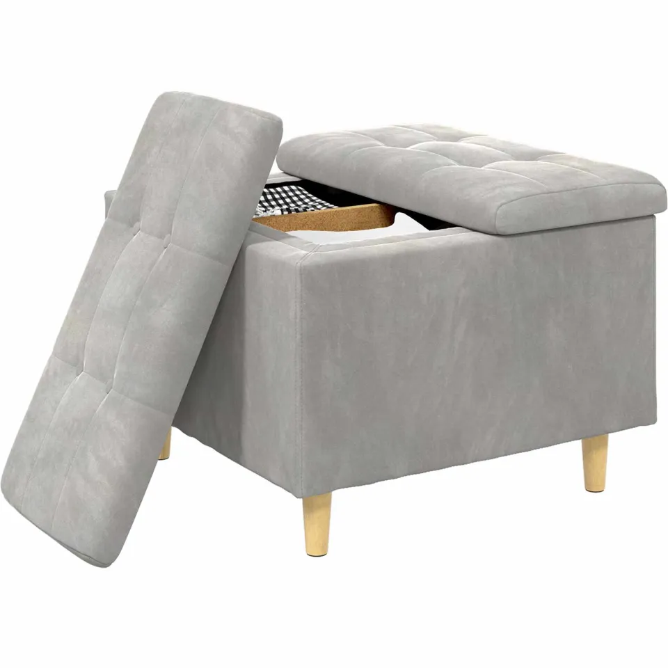 vidaXL Ottoman met Opbergruimte Lichtgrijs 60 x 60 x 45 cm Fluweel