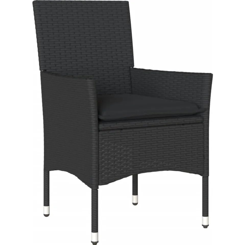vidaXL 7-delige Tuinset met kussens poly rattan en acaciahout zwart