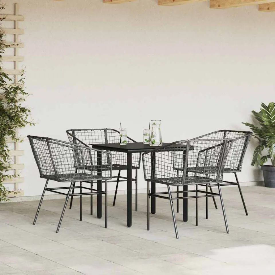 vidaXL 5-delige Tuinset poly rattan glas zwart