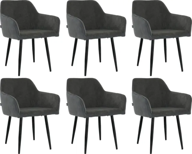 Lina Tony Eetkamerstoel - Zwart - Set van 6 - Ribstof