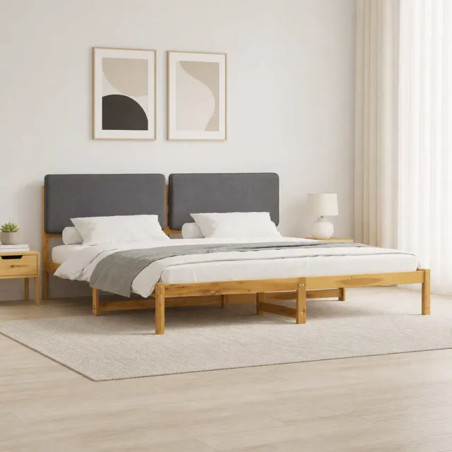 vidaXL Bedframe met gestoffeerd hoofdbord Whitewash en lichtgrijs