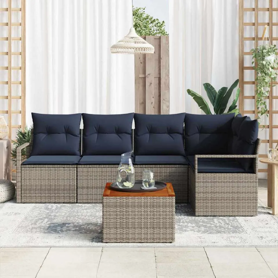 vidaXL Tuinbankenset 6 st Grijs poly rattan, foto 3