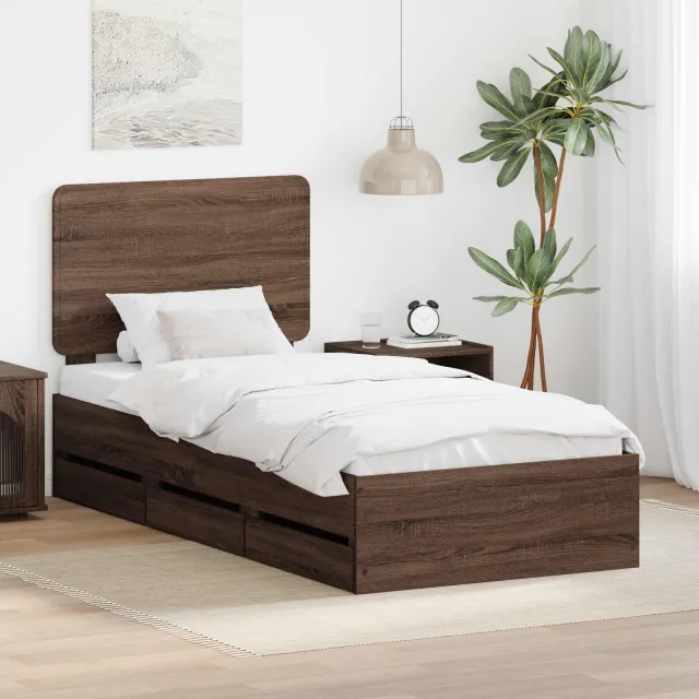 vidaXL Bedframe met lade Bruin Eiken 90 x 190 cm Ingenieurshout