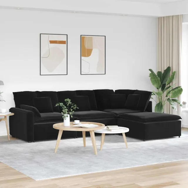 vidaXL Modulaire bank met voetenbank en kussens fluweel zwart, foto 2