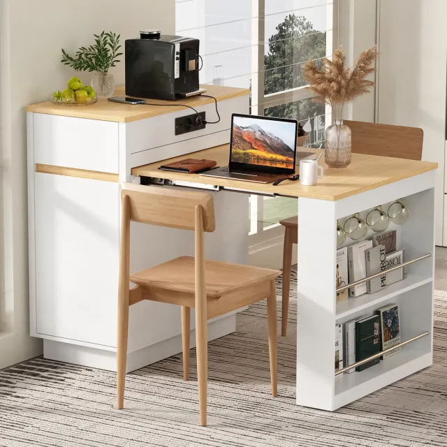 MODFU Uitschuifbare Eettafel Met Opklapbaar Blad - MDF - Wit - 58-154 X 80,5 X 94 Cm