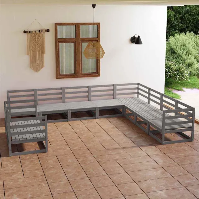 vidaXL 10-delige Loungeset massief grenenhout grijs, foto 2