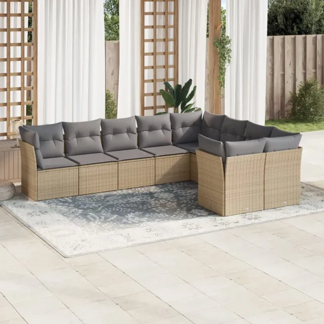 vidaXL 9-delige Loungeset met kussens poly rattan beige, foto 2