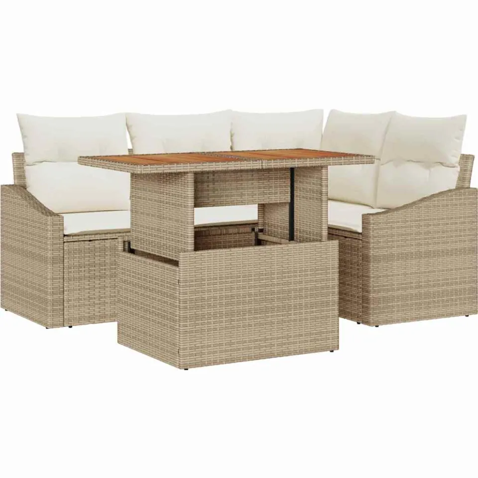 vidaXL Tuin Sofa Set 5 st Beige Poly riet