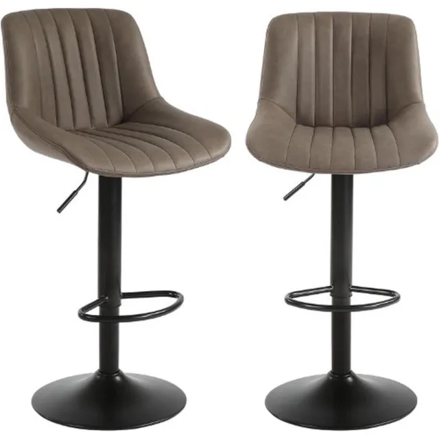 Thuys Luxe Barkrukken – Set van 2 – Barstoel – Industrieel – Verstelbaar – Met Rugleuning – 360° – Stijlvol Design – Leer – Bruin