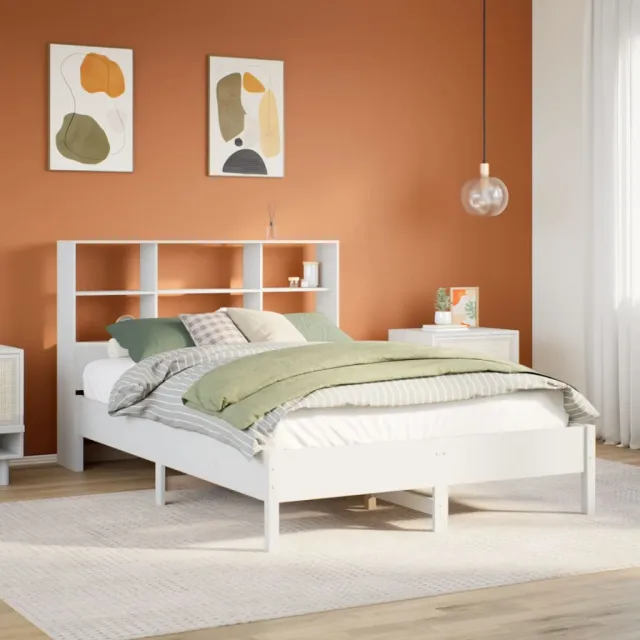 vidaXL Bed met boekenkast zonder matras grenenhout wit 160x200 cm