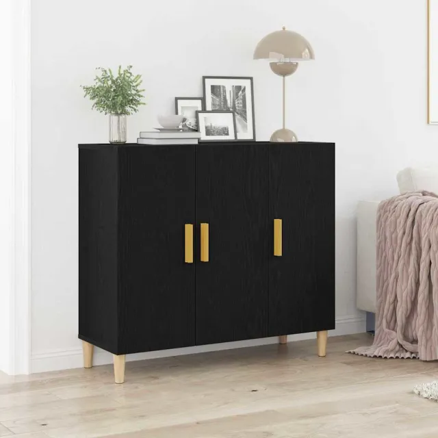 vidaXL Dressoir Zwart Eiken 90 x 34 x 80 cm Bewerkt hout