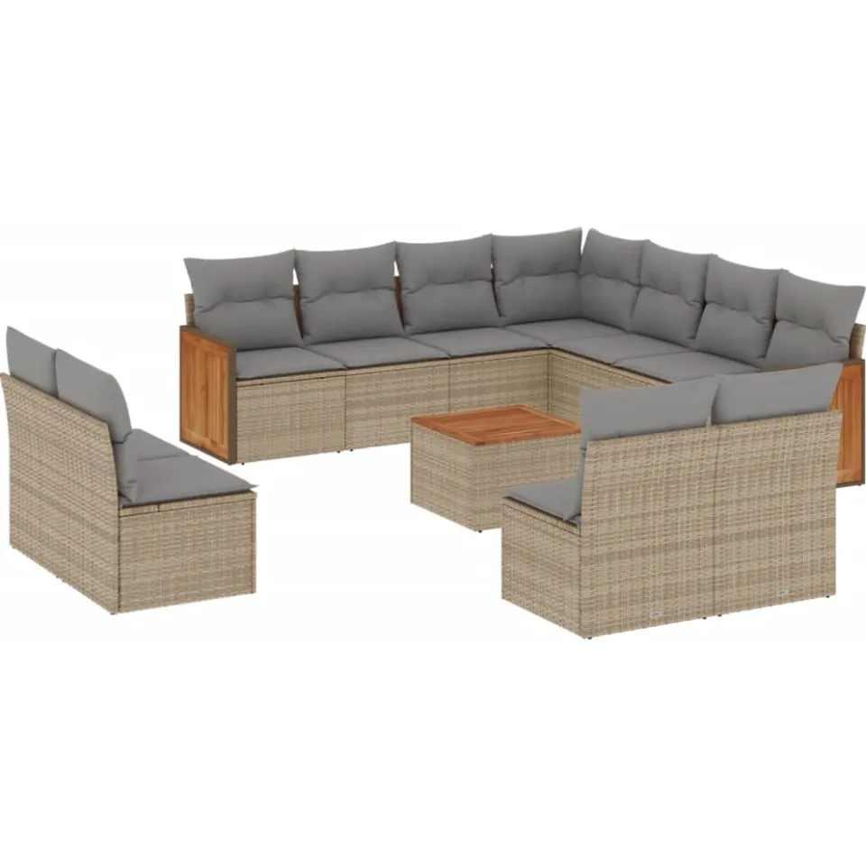 vidaXL 12-delige Loungeset met kussens poly rattan beige