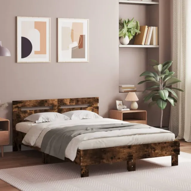 vidaXL Bedframe met hoofdeinde en LED gerookt eikenkleurig 120x200 cm