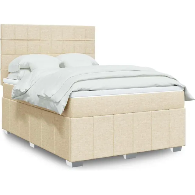 vidaXL Boxspring met matras stof crèmekleurig 140x190 cm