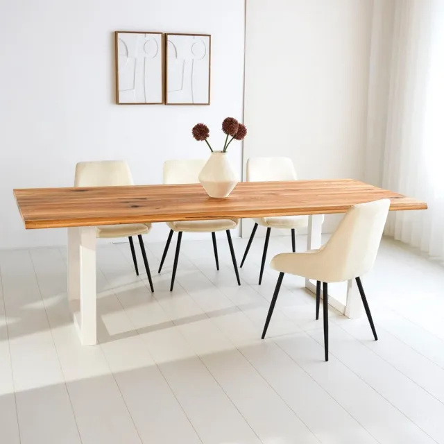 Dimehouse Eettafel Milas Eikenhout U-poot Wit 220 x 110 cm - Eikenhout - Industrieel - Rechthoek Naturel