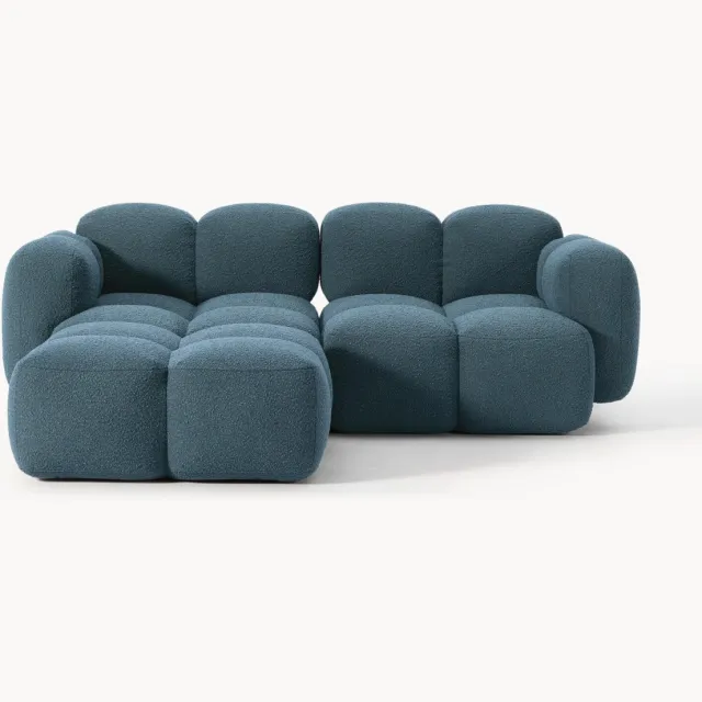 Westwing Collection Modulaire bank Tayla (2-zits) van bouclé met ottomane (links/rechts) Blauw
