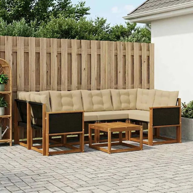 vidaXL Buiten bankenset 7 st 6-zits Natuurlijk en Beige
