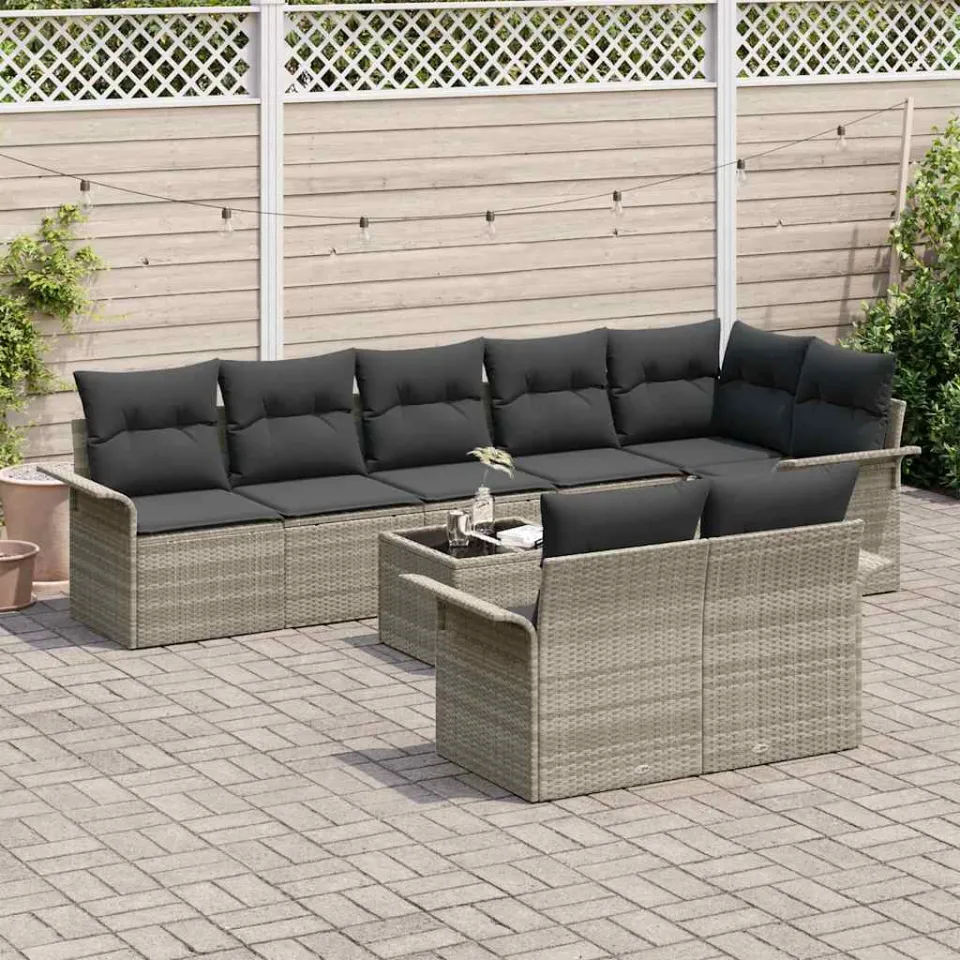 vidaXL Tuin Sofa Set 9 st Lichtgrijs poly rattan, foto 3