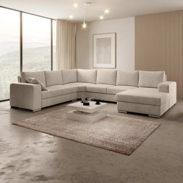 MEUBELLA Hoekbank Adel - Beige - Velvet - Rechts