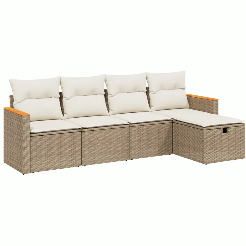 vidaXL 5-delige Loungeset met kussens poly rattan beige, foto 3