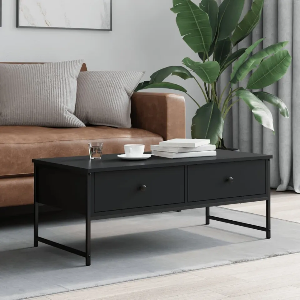 vidaXL Salontafel 101x49x39,5 cm bewerkt hout zwart, foto 2