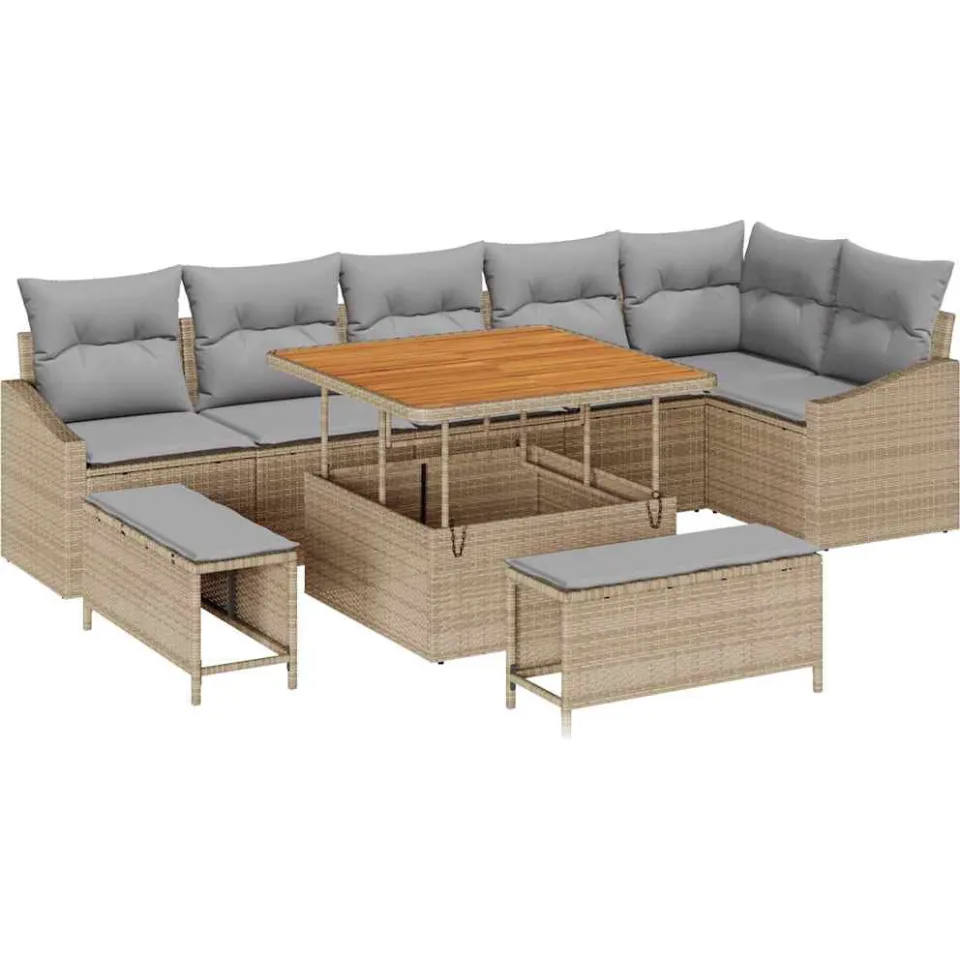 vidaXL Tuinbankenset 9 st Beige poly rattan
