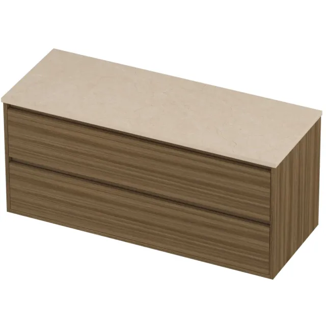 Proline Deck Badmeubelset Hardsteen Greeploos 2 Laden 120x46x54 cm Sand Stone Caramel Walnut Houtlook