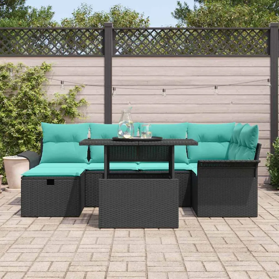 vidaXL Tuin Sofa Set 7 st Zwart poly rattan, foto 3