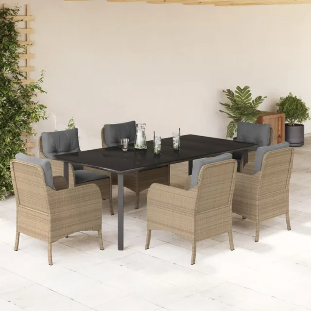vidaXL 7-delige Tuinset met kussens poly rattan beige, foto 2