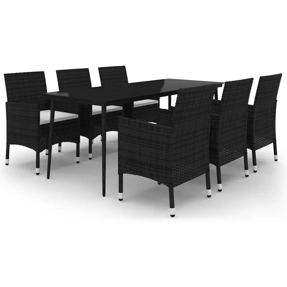 vidaXL 7-delige Tuinset met kussens poly rattan en glas zwart, foto 3
