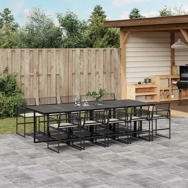 vidaXL 11-delige Tuinset met kussens poly rattan zwart, foto 2