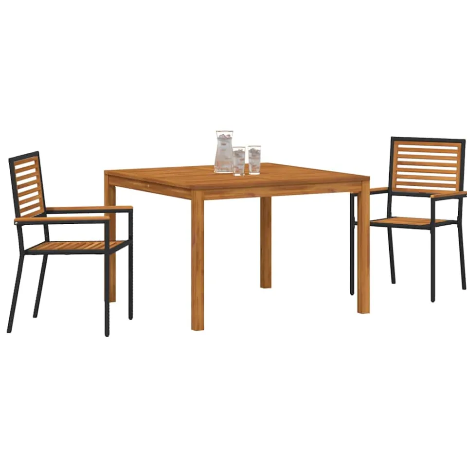 vidaXL Tuin eettafelset 3 st Zwart Massief Acaciahout