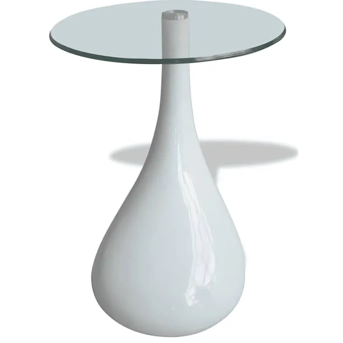 vidaXL Salontafel met rond glazen tafelblad hoogglans wit 2 st, foto 4