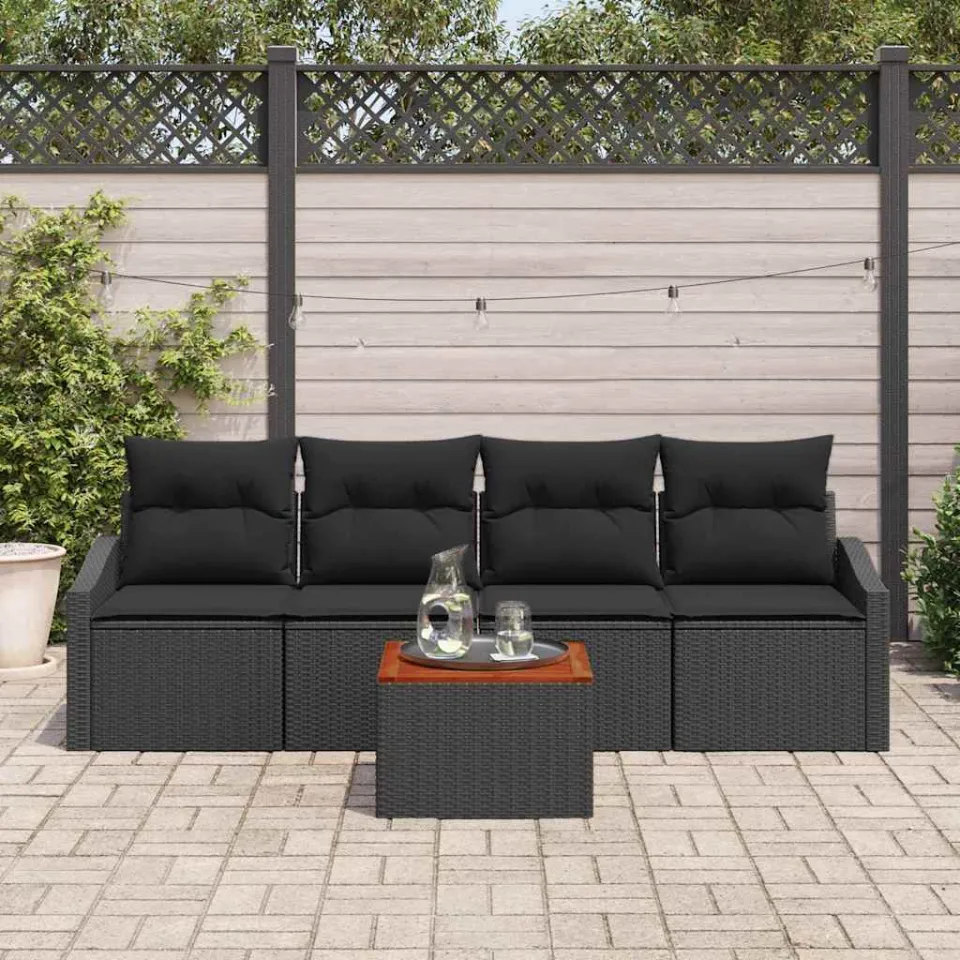 vidaXL Tuinbankenset 5 st Zwart poly rattan, foto 3