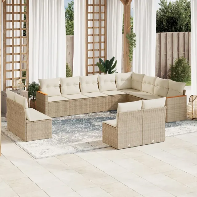 vidaXL 12-delige Loungeset met kussens poly rattan beige, foto 2