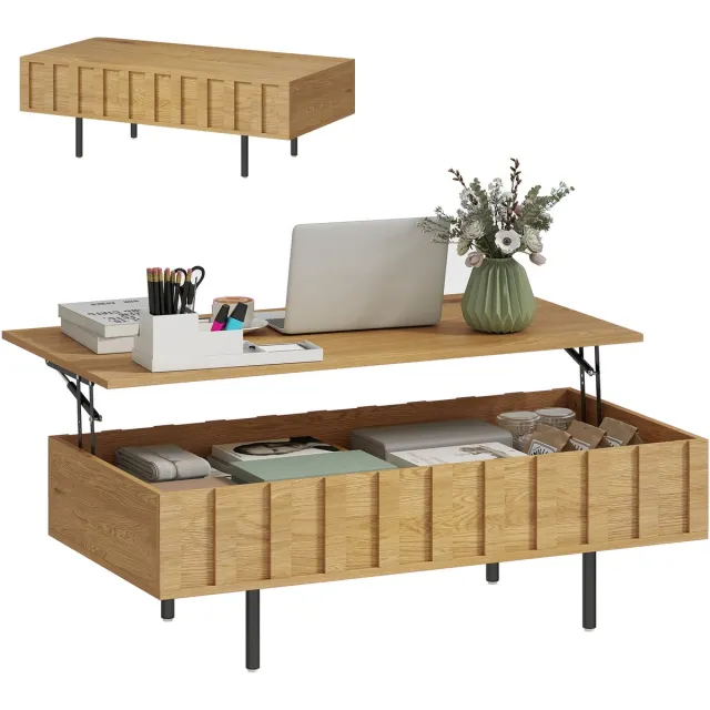 Homcom Salontafel - MDF, Metaal - 110 x 55 x 36,5 cm - Eikenhout