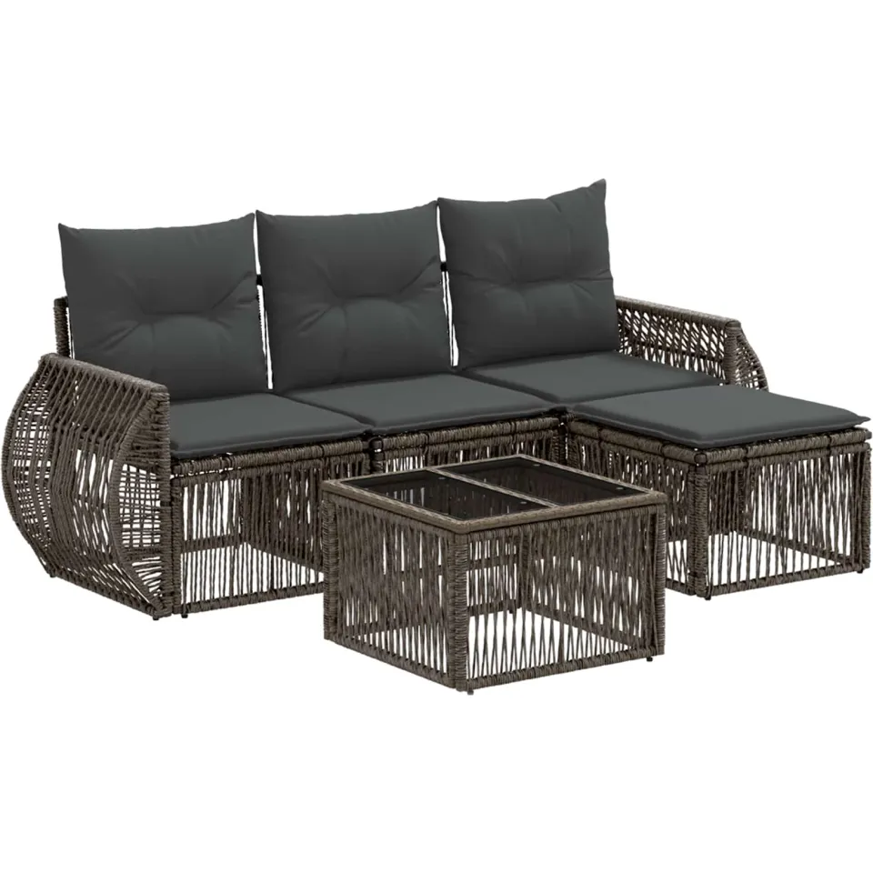 vidaXL Tuinbankenset 5 st 4-zits Grijs en Donkergrijs poly rattan, foto 3