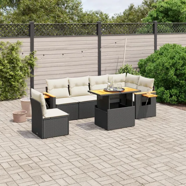 vidaXL 7-delige Loungeset met kussens poly rattan zwart, foto 2