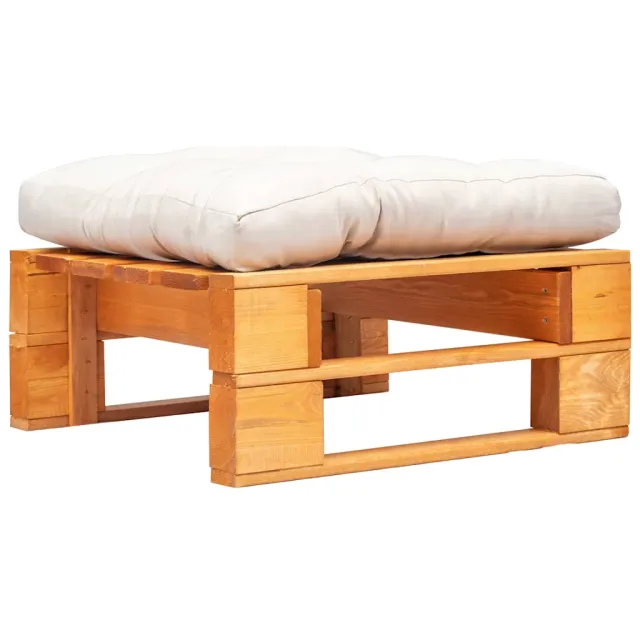 vidaXL Tuinpoef met zandkleurig kussen pallet hout honingbruin Beige