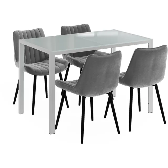 Vicco Eettafel set Grand, Wit, 120 x 70 cm met 4 stoelen (grijs)