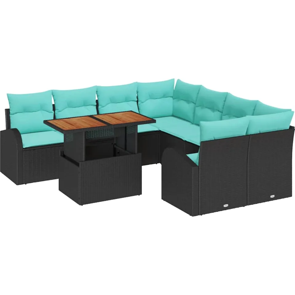 vidaXL Tuin Sofa Set 9 st Zwart Poly riet