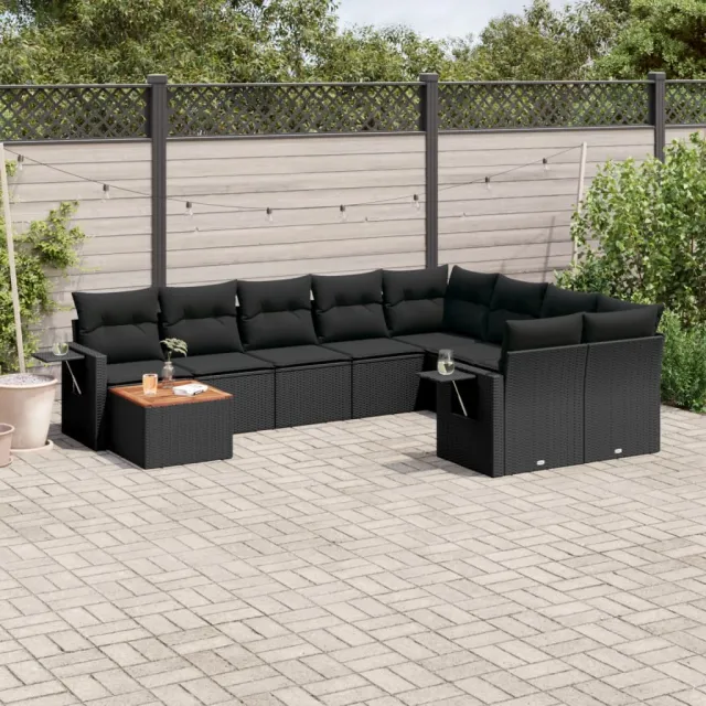 vidaXL 10-delige Loungeset met kussens poly rattan zwart, foto 2