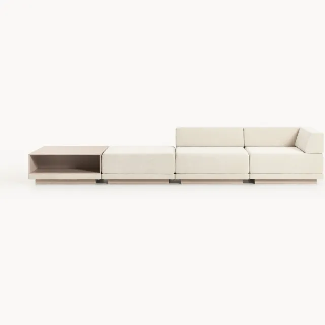 Westwing Collection Modulaire bank Colin (4-zits) met salontafel & ottoman Beige