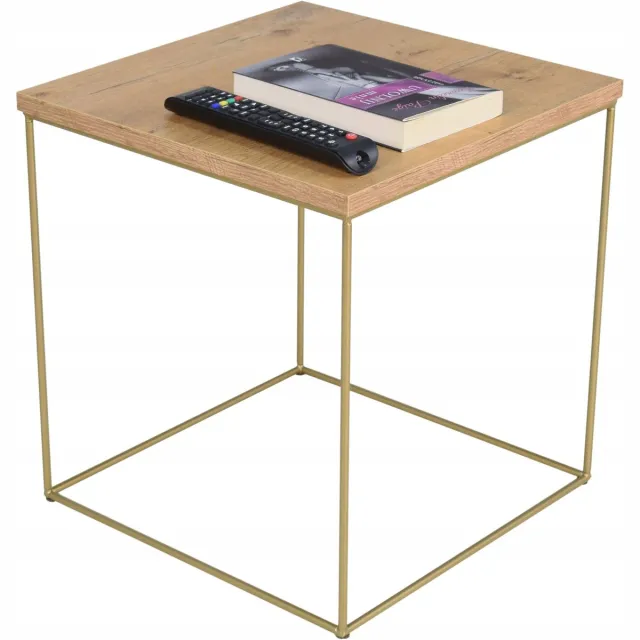 FutuStal Staal tafel - Draad Onderstel - Dąb Lancelot Blad Goud;Dąb