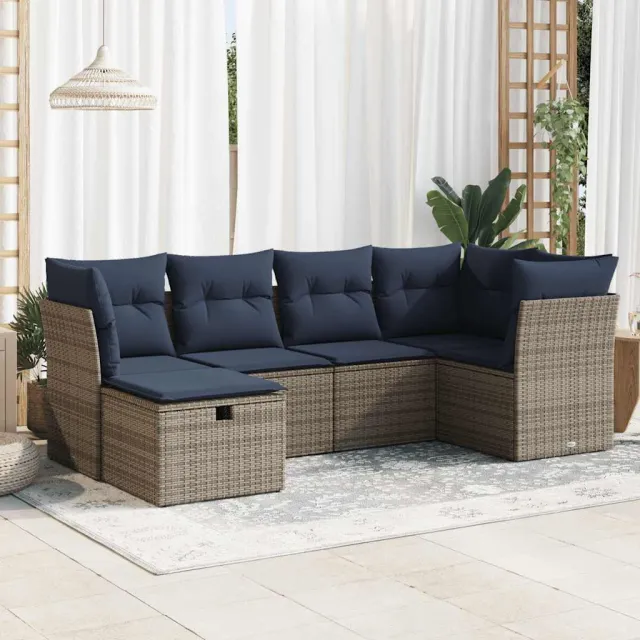 vidaXL 6-delige Loungeset met kussens poly rattan grijs, foto 2
